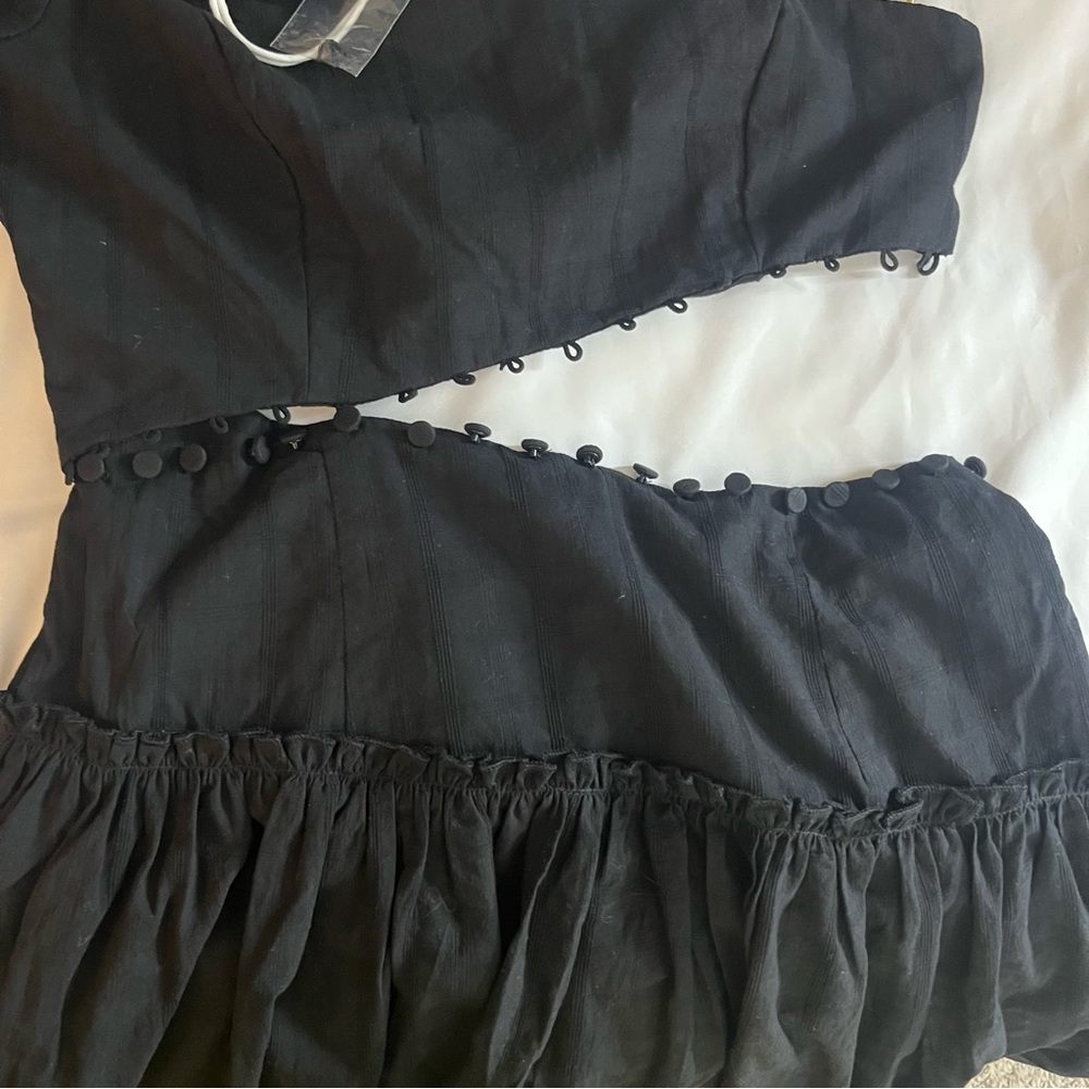 Seven Wonders Women’s Casablanca Black One Shoulder Button Midriff Mini Dress M - Picture 5 of 13